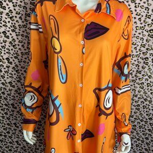 Abstract Pop Art Button-Up Shirt Dress